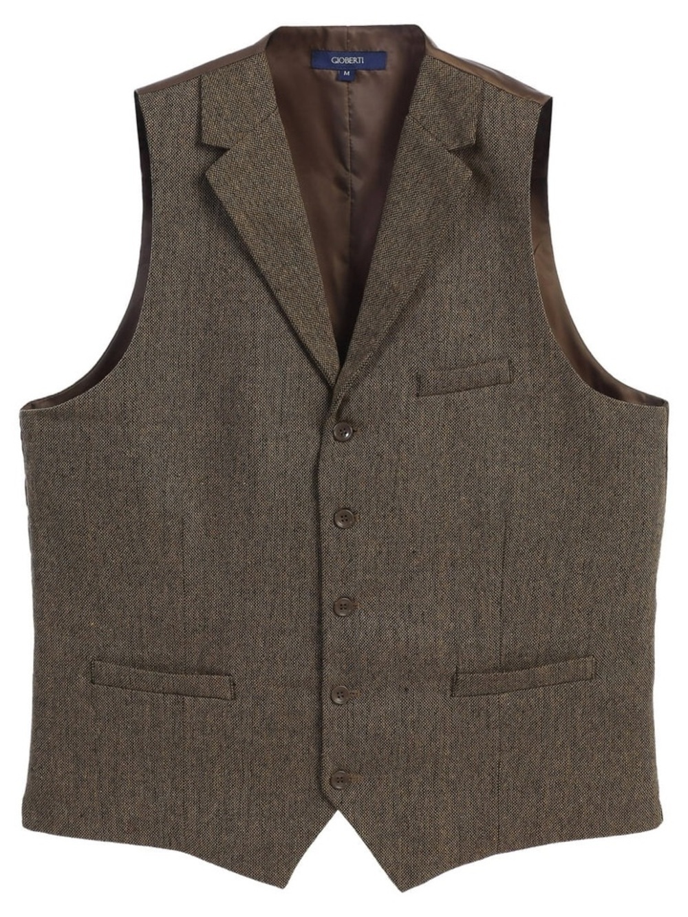 Gioberti Men’s 5 Button Tailored Slim Fit Herringbone Formal Tweed Suit Vest